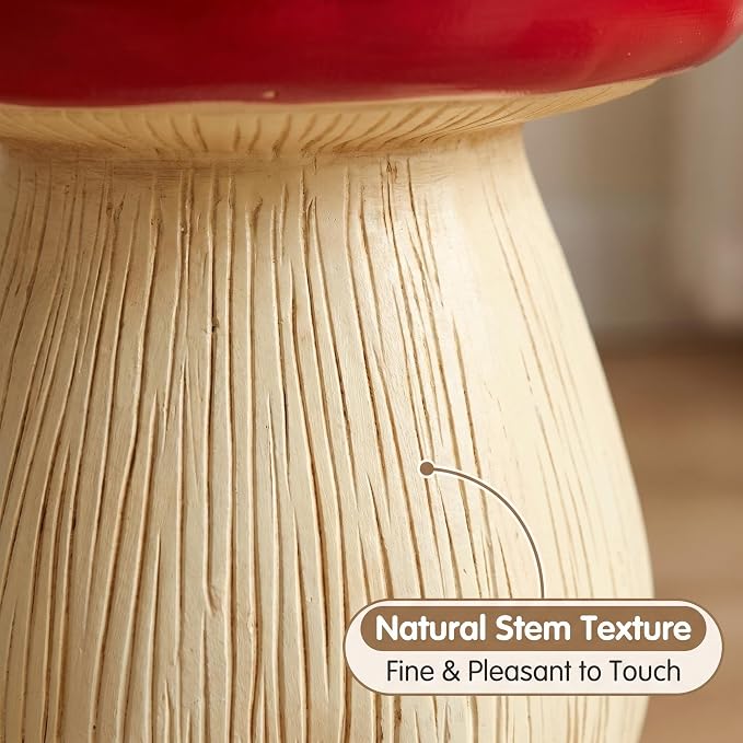 Large Mushroom Statue Stool β 13.4" Resin Garden Sculpture with Forest Base, Red Art Deco Outdoor Decor for Lawn Patio Courtyard, Weatherproof Decorative Stool, Unique Garden Gift