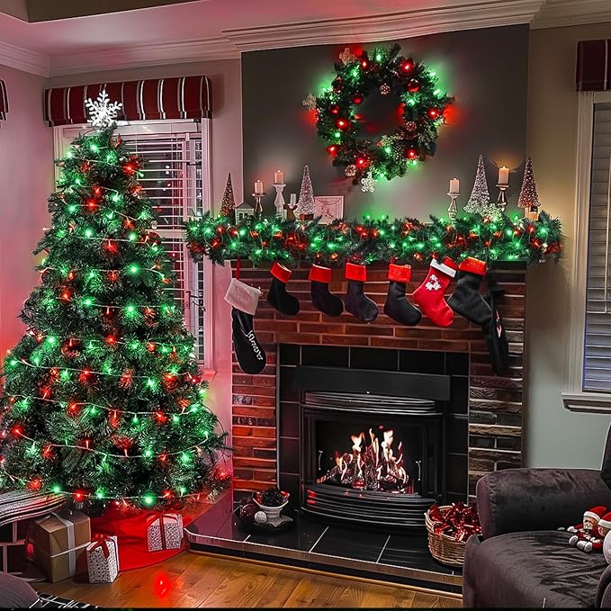 JMEXSUSS 163ft Clear Wire 500 LED Red and Green Christmas Lights | 8 Modes String Lights Plug in with Remote Control, Christmas String Lights Outdoor Waterproof for Outside Tree Yard Wedding