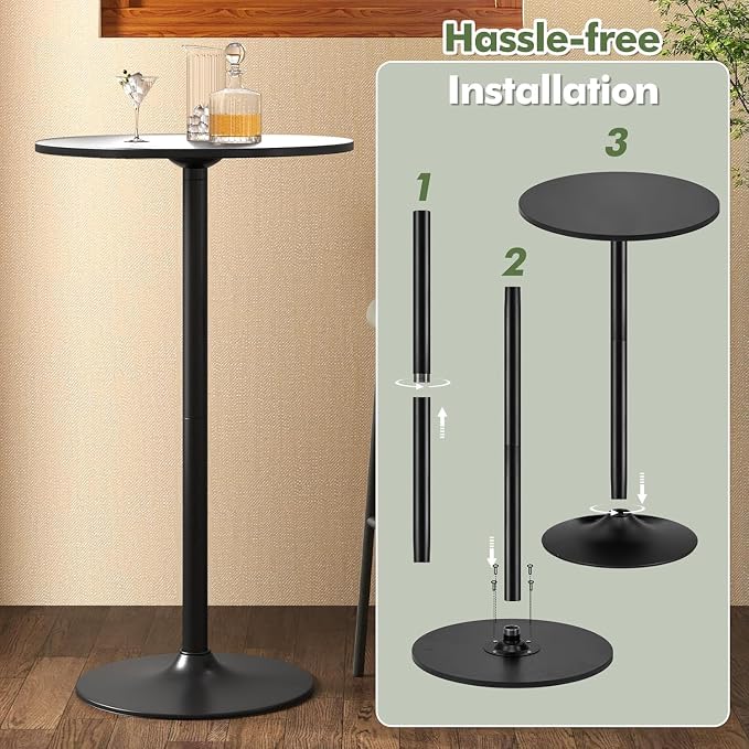ERGOMASTER Two-in-one Adjustable Height Bar Tables – 24 inch Round Cocktail Table with Sturdy Metal Base, 120 lbs Capacity, 40"/22" Two Convertible Height for Living Room,Restaurant Bistro