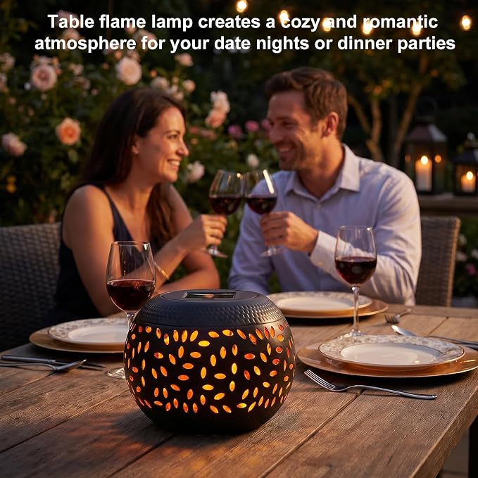 Solar Table Lights Outdoor Waterproof 2Pack Solar Flame Lantern | Dancing Flickering Flame Solar Lantern Decorative Metal Desktop Lamp for Gifts for Women Outside Garden Yard Patio & Indoor Tabletop