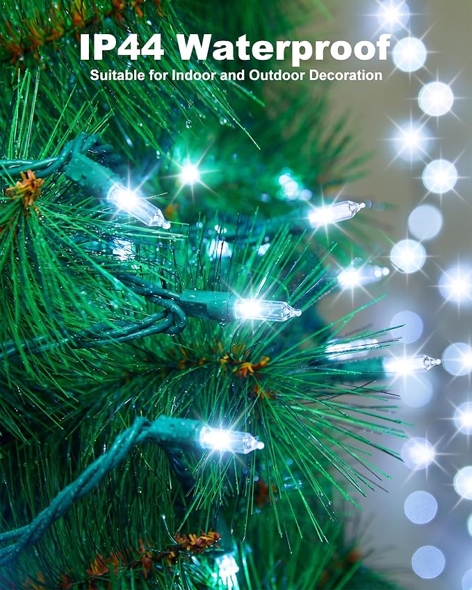 Brightown 100 Count 32Ft White Christmas Lights | 8 Lighting Modes, Memory & Timer, Waterproof, Green Wire, Connectable for Outdoor Indoor Xmas Tree Wedding Party Decor