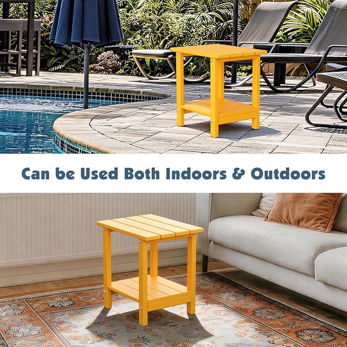 Adirondack Outdoor Side Table, 16.5” HDPE Small Patio Table with Storage Shelf, Weather Resistant End Table for Porch, Pool & Yard (Orange)