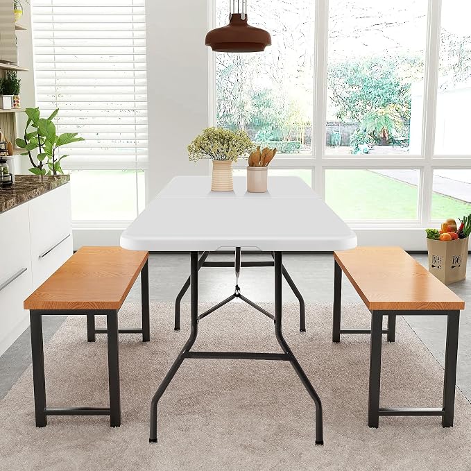 6FT Folding Table, Heavy Duty Plastic Table Portable Fold-in-Half Utility Table Indoor Outdoor Picnic Table w/Handle & Lock for Camping BBQ Party Wedding Market Events, 500LBS