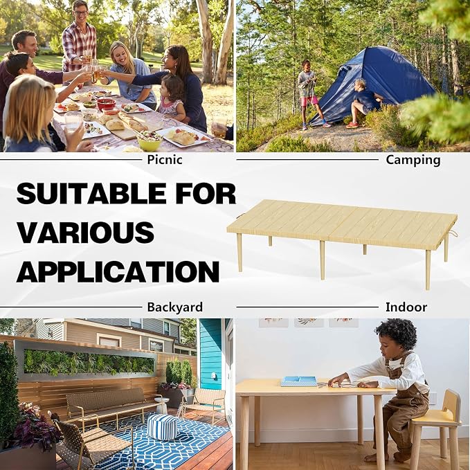 30x60 Inch Boho Low Picnic Wood Table - Foldable Design And And 2 Set Of Wood Table Leg For Sitting On The Floor Low Height Floor Picnic Table Encourage A Laid-back Vibe At Home Or In Nature