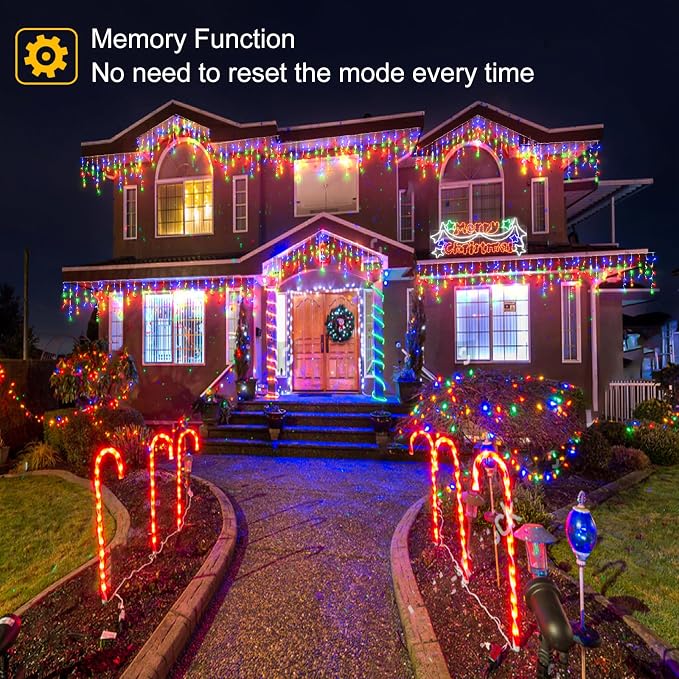 Colored Christmas Lights Outdoor, 33ft 400 LED Icicle Lights for Outside | Connectable Clear Wire 8 Modes Timer Plug in Waterproof for House Home Holiday Eaves Yard Party Room Indoor Decorations