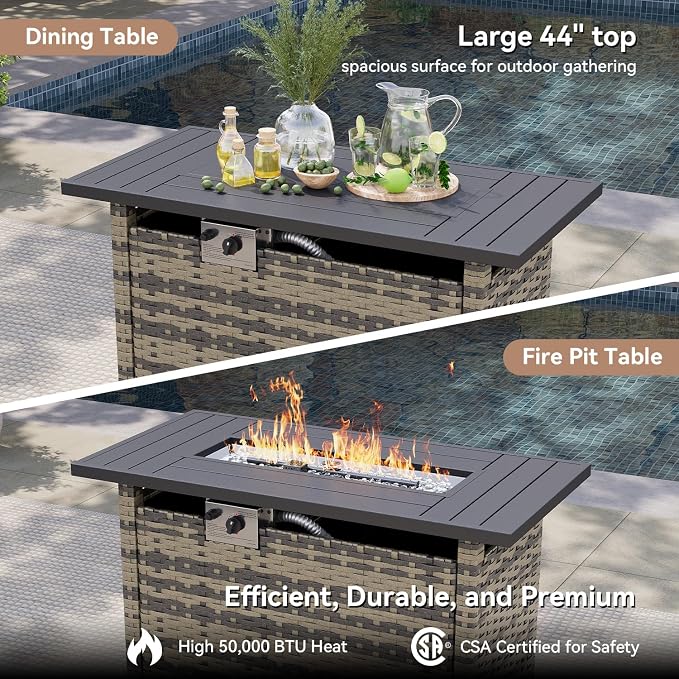 LazySunsets Luxury Patio Furniture Set with Fire Pit Table,All-Weather Patio Sectional Sofas with Thickened Cushions, 13 Piece Outdoor Furniture Sectional Set with Swivel Rocker Chairs of 2,Black
