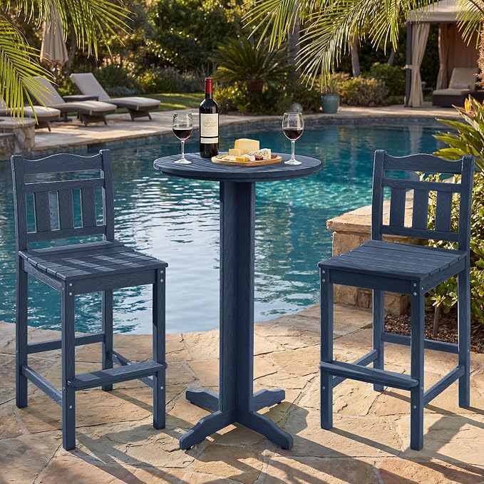 Outdoor Round Bar Table, 43 Inch All-Weather HDPE Bar Height Pub Table with Adjustable Feet, Heavy Duty High Top Bistro Table for Garden, Deck, Poolside,Backyard (Navy Blue)