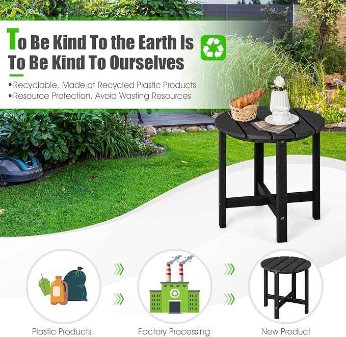 Tangkula Round Outdoor Side Table, 18 Inch Weather Resistant HDPE Adirondack Table, Outdoor Indoor Chairside End Tables, Patio Side Table for Lawn Garden Balcony Backyard, Easy Assembly (2, Black)