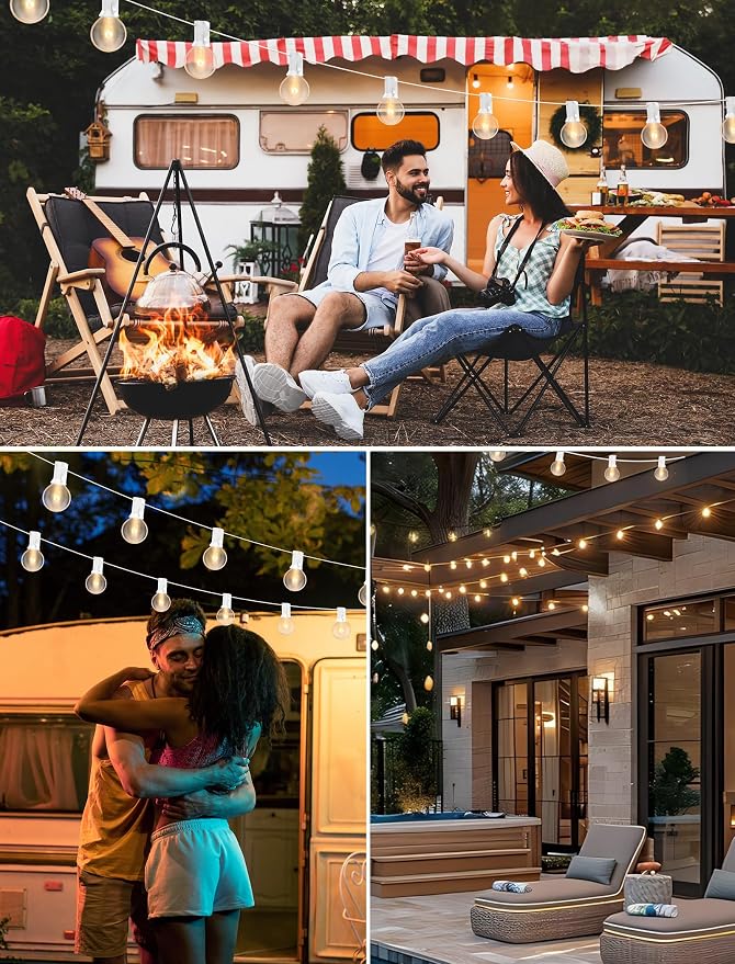 50FT Outdoor White String Lights with 20 Clear Bulbs, G40 Globe Patio String Lights for Indoor/Outdoor, Connectable Hanging Lights for Backyard Porch Balcony Party Decor - White Wire