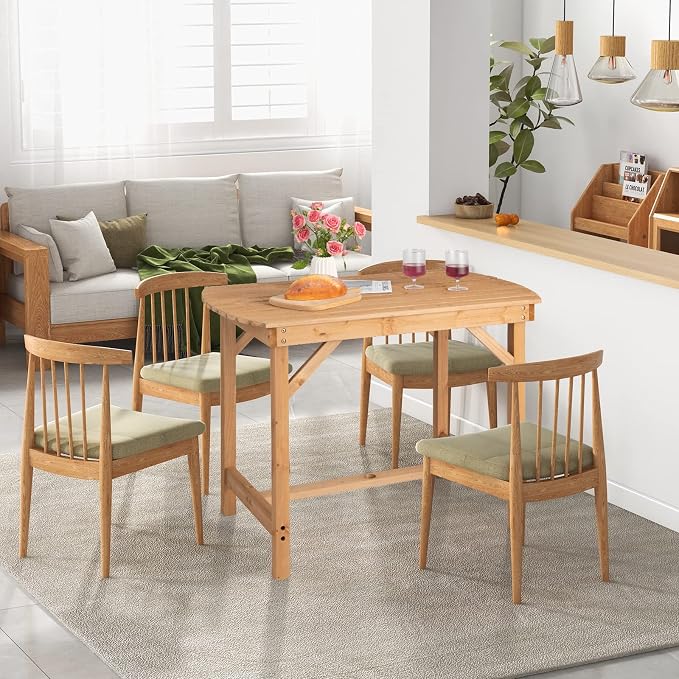 Giantex Patio Dining Table, Outdoor Solid Wood Table for 4 or 6 Persons, with 1.5” Umbrella Hole, Indoor Outside Table for Lawn, Backyard, Garden