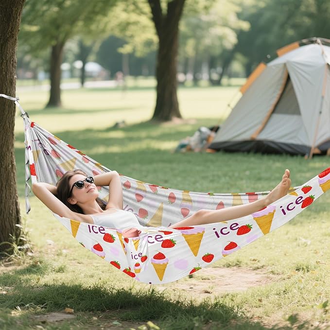 Camping Hammock Outdoor Hammocks for Outside Strawberry Cone Strawberry Beach Trees Portable Lightweight with Pockets Tree Straps Indoor