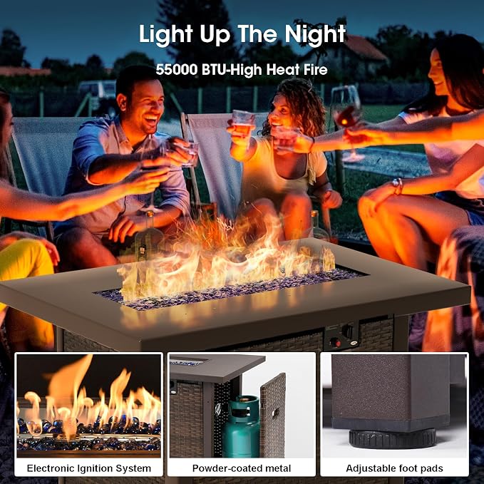 Grezone Patio Furniture Set,7 Piece Patio Furniture Set with Fire Pit Table,PE Wicker Rattan Sectional Sofa Patio Conversation Set with Thickened Cushions, Black