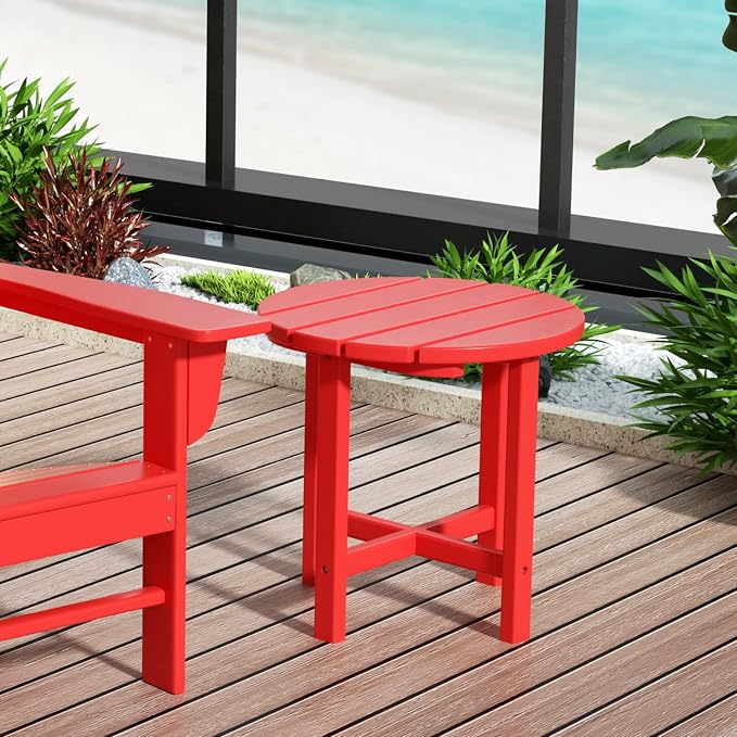 WestinTrends Dylan Adirondack Round Outdoor Side Table, Red
