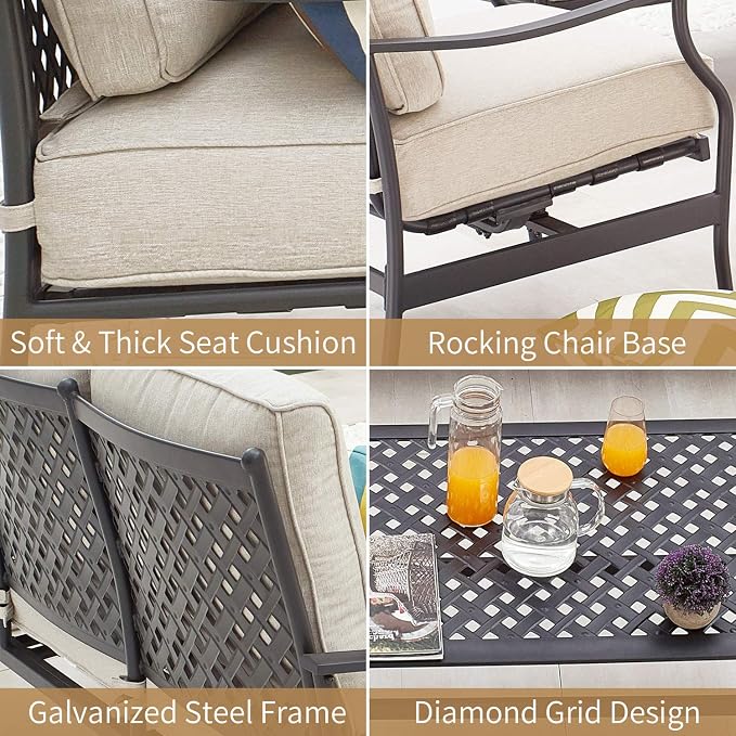 Patio Conversation Set Cushioned Outdoor Furniture Sets with All Weather Galvanized Steel Frame (6 Pcs, Beige)