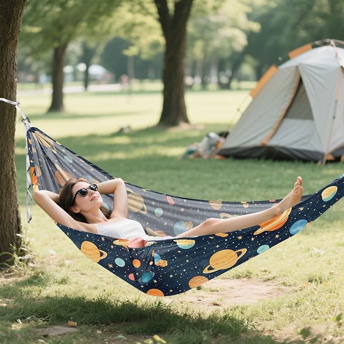 Camping Hammock Outdoor Hammocks for Outside Space Planet Cute Navy Beach Trees Portable Lightweight with Pockets Tree Straps Indoor