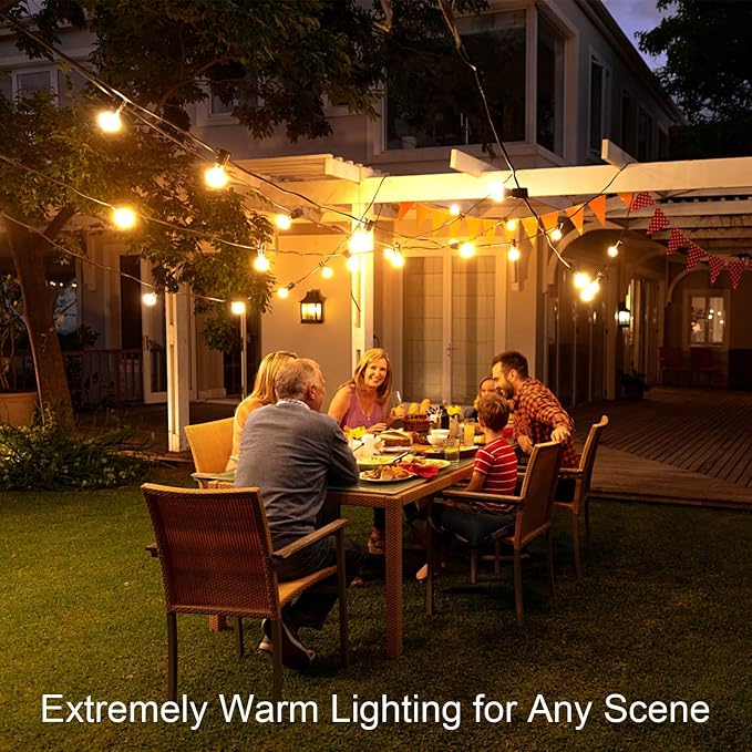 OHLUX Outdoor String Lights,110FT Dimmable Patio Lights with 58 Shatterproof 2200K LED G40 Bulbs(2 Spare),Waterproof Hanging Lights String for Outside Backyard Cafe Porch Deck Porch