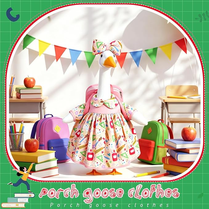 Mindsoft Back to School Goose Outfit Porch Goose Clothes Costume Statues Decor for Lawn Garden Patio Classroom Outdoor Statues Art Decor(Backpack Style - Pink)