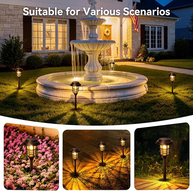 LETMY Solar Pathway Lights Outdoor, 8 Pack Bright Solar Lights Outdoor, IP65 Waterproof Auto On/Off Garden Lights Solar Powered Landscape Lighting for Yard Path Patio Walkway Driveway Pathway - Black