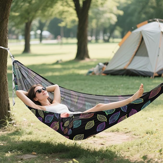 Camping Hammock Outdoor Hammocks for Outside Neon Leaves Beach Trees Portable Lightweight with Pockets Tree Straps Indoor