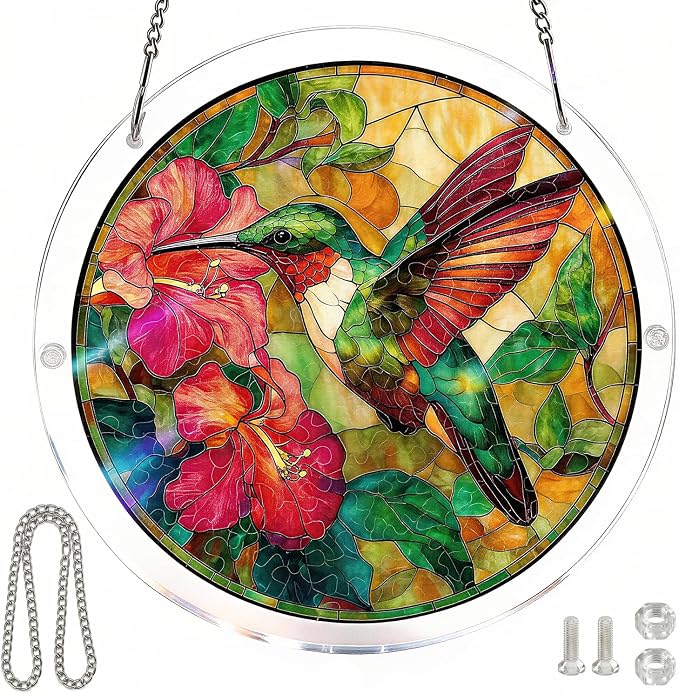 Acrylic Puzzles Sun Catcher Window Hanging, 7.5 Inch Sun Catcher Puzzle Kit for Garden Decoration DIY Acrylic Puzzle Kit Sun Catcher for Women Men Mom Birthday Gift Home Decor (Hummingbird)