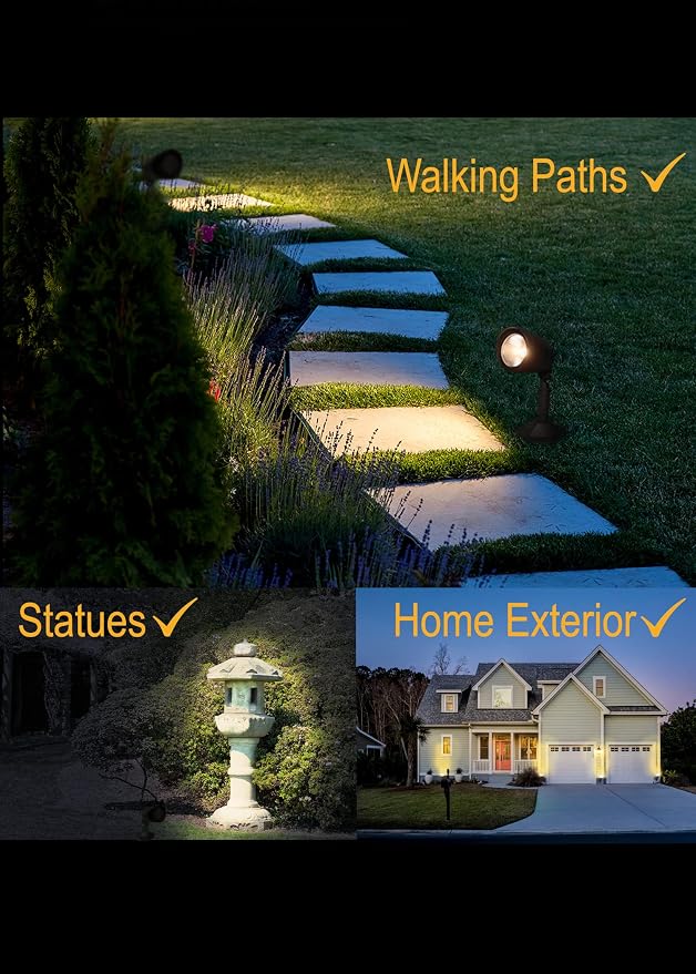 LED Outdoor Single Bullet Flood Light, 10W Hardwired Spotlight, Waterproof Security Light for Yard, Patio & Landscape, 3000K Warm White, 960 Lumens, Adjustable, Black Metal Exterior