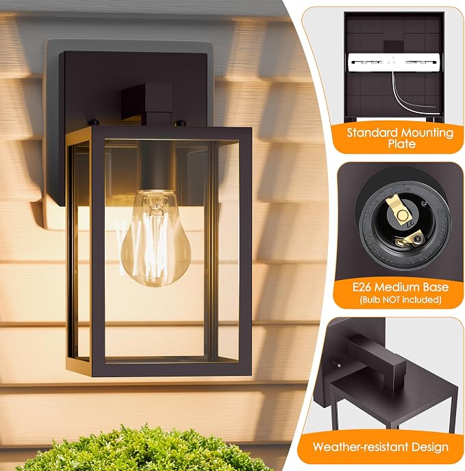MATAMEYE Outdoor Wall Lantern, Waterproof Exterior Wall Sconce Light Fixture, Dark Chocolate Front Door Lamp, Anti-Rust E26 Socket Porch Lighting