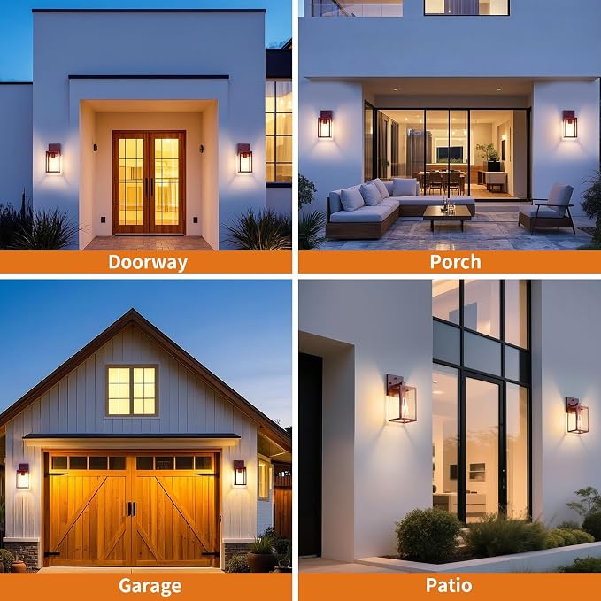 2 Pack Oil Rubbed Bronze Dusk to Dawn Outdoor Lantern Lamp Wall Mount, Sensor Exterior Lighting Fixtures, Outside Porch Lights for House, Waterproof Wall Sconce Lights, Coach Light for Garage Entryway
