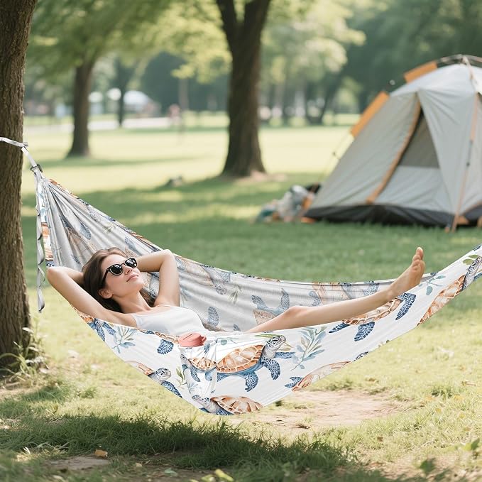 Camping Hammock Outdoor Hammocks for Outside Watercolor Sea Turtle Waterweed Beach Trees Portable Lightweight with Pockets Tree Straps Indoor