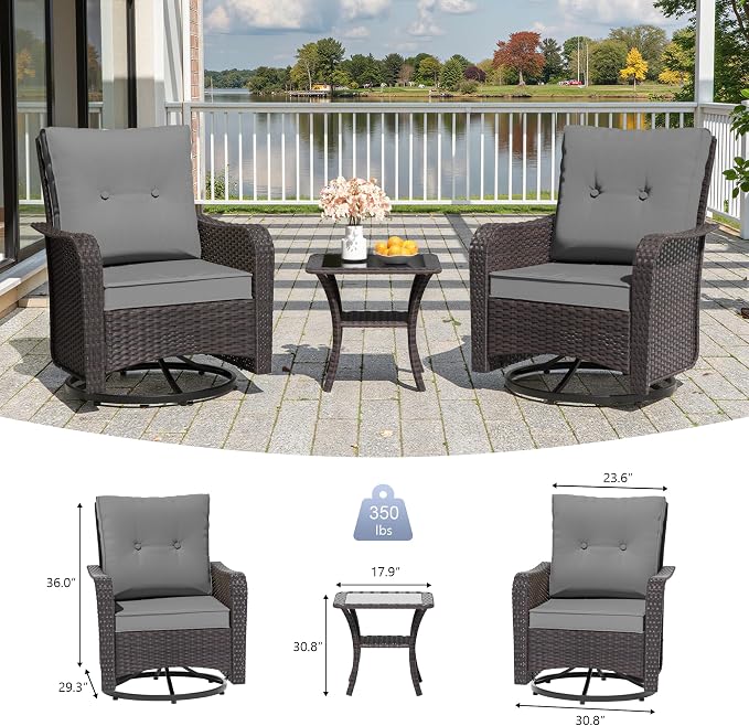 10 PCS Outdoor Patio Furniture Set,Outdoor Sectional Furniture with 43" 55000 BTU Gas Propane Fire Pit Table,All Weather PE Rattan Wicker Patio Conversation Set,Swivel Rocking Chairs Set,Grey