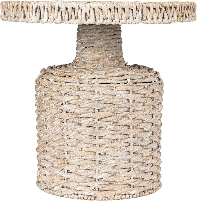 Bloomingville Hand-Woven Water Hyacinth Table, Whitewashed
