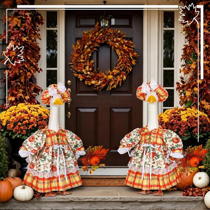 Suzile Fall Maple Porch Goose Outfit Goose Clothes for 23 in Cement or Plastic Geese Costume Dress for Yard Lawn Outdoor Garden Patio Duck Statue Autumn Thanksgiving Party Holiday Decor