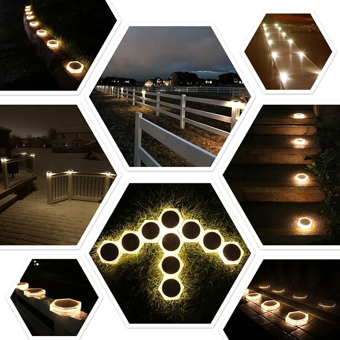 YiLaie Solar Dock Deck Step Lights for Outside Stick on Solar Powered Outdoor Waterproof Driveway Solar Lights for Stairs Flat Post Patio Boat Concrete Pathway Walkway Auto ON/Off (4 Pack)