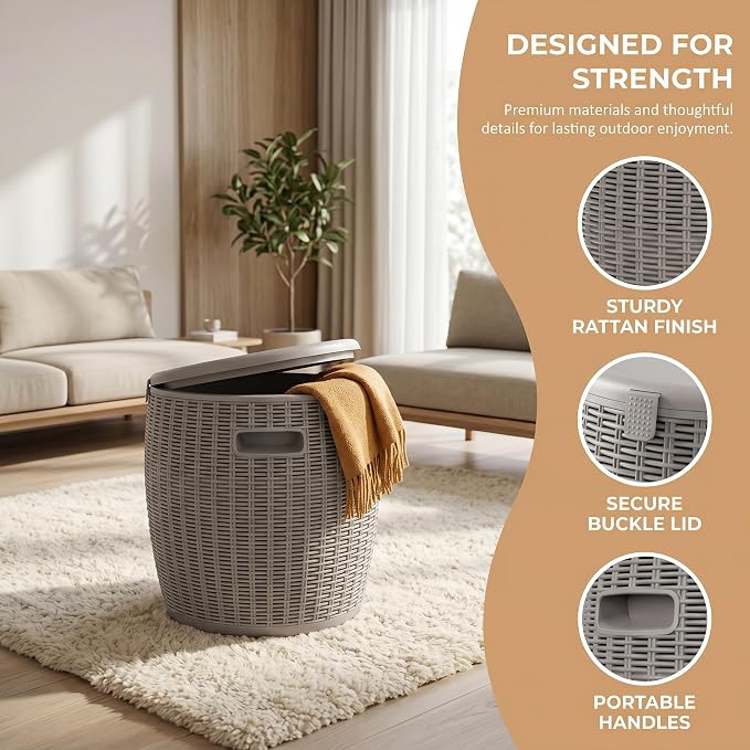 Zapdos 9.5 Gallon Outdoor Cooler Table, 4-in-1 Patio Side Table Cooler and Wicker Storage Stool, 330lbs Capacity Lid