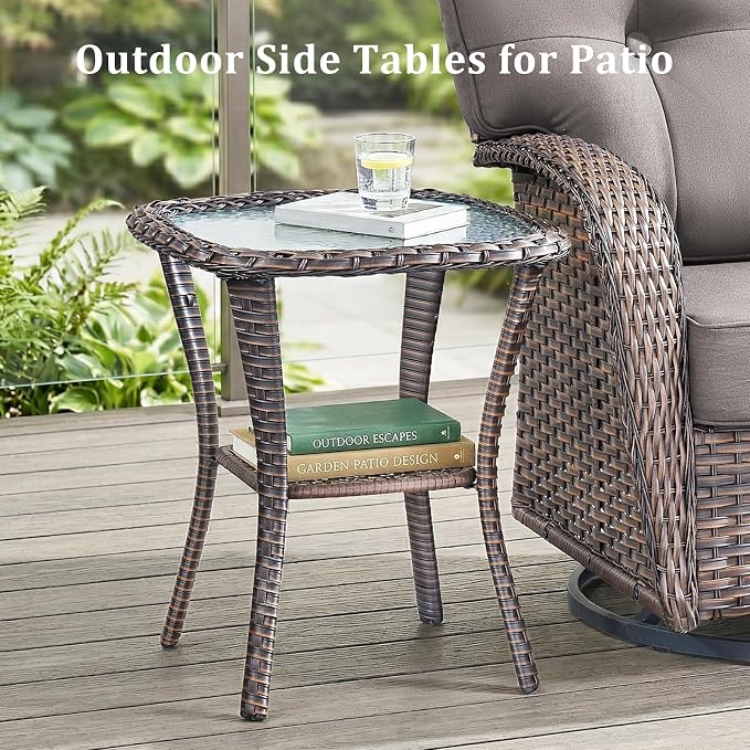 Patio Furniture Set, 5PCS Outdoor Wicker Conversation Set, High Back Rattan Sofa & Swivel Rocker Chairs, Weather Resistant Olefin Fabric for Garden, Poolside Brown/Grey