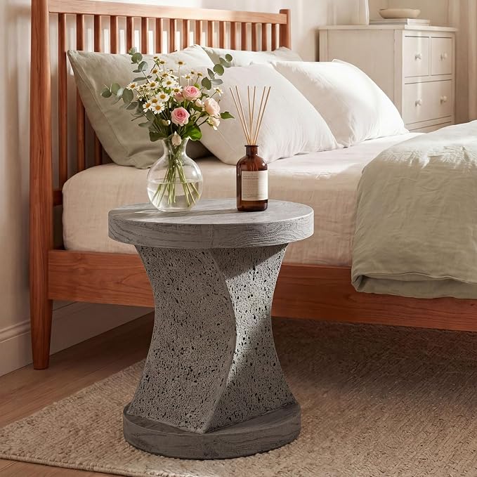 COSIEST MgO Concrete Side Table, 19.88 Inch Outdoor Patio End Accent Table Modern Coffee Table for Garden Balcony Backyard, Gray, 1 Pack