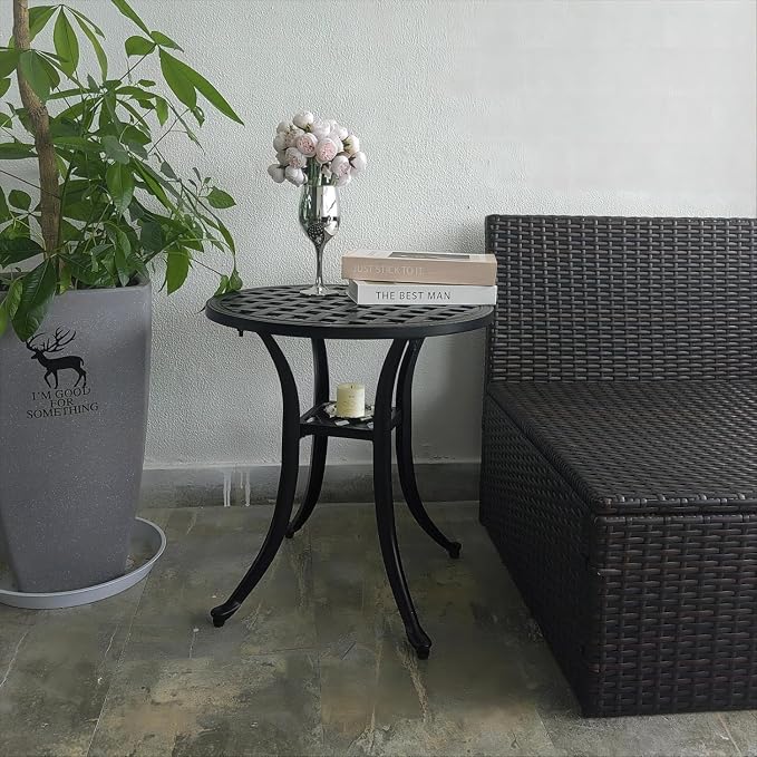 Outdoor 19" Pack of 2 Cast Aluminum Round Side Table End Table for Patio, Backyard, Pool, Indoor Companion, Easy Maintenance and Weather Resistant, Black