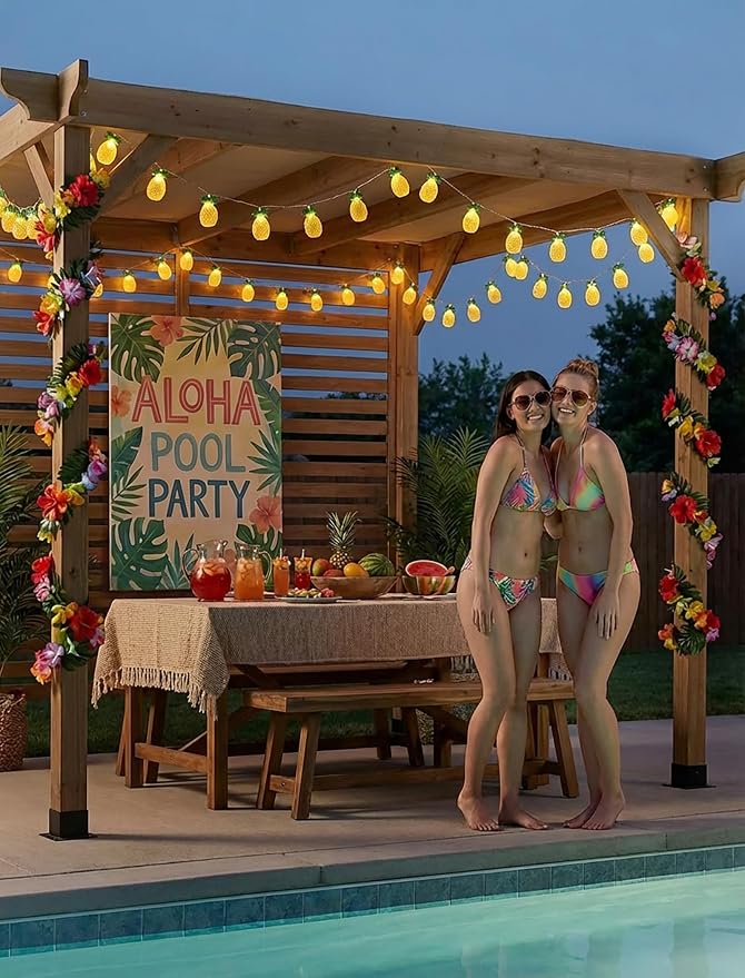 8.5Ft Summer Themed Party Pineapple Lights, 10L LED Pineapple String Lights | Plug in waterproof for Indoor Outdoor Home Table Porch Pergola Tiki Bar Luau Aloha Hawaiian Camping Party Lights