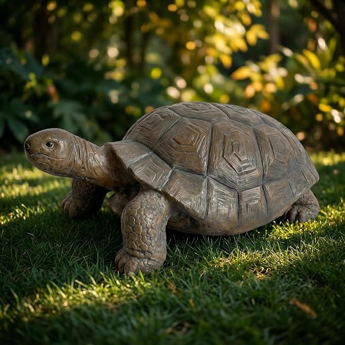 30.5" Large Resin Tortoise Garden Statue, Brown Turtle Sculpture | Crafted from heavy-duty brown resin with lifelike shell details. Endures outdoor elements