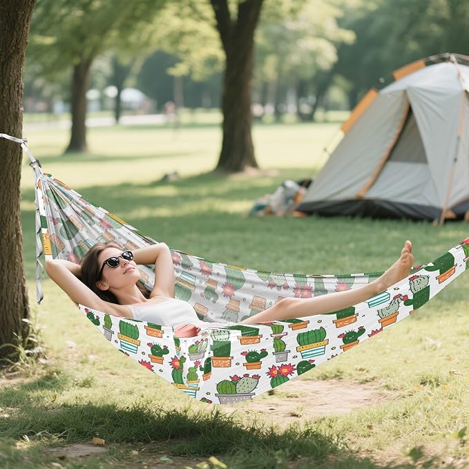 Camping Hammock Outdoor Hammocks for Outside Cute Cactus Beach Trees Portable Lightweight with Pockets Tree Straps Indoor