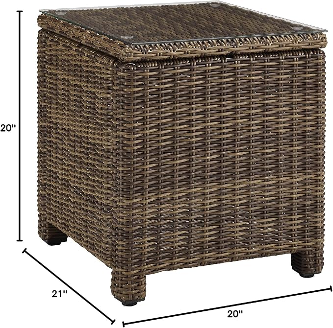 Crosley Furniture Bradenton All Weather Rattan Wicker Outdoor Side Table for Patio, Deck, Porch, Brown