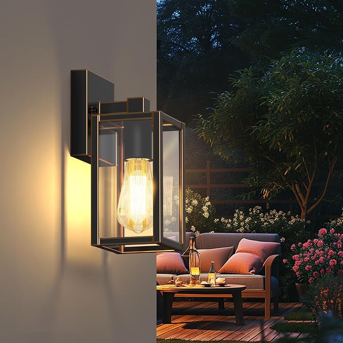 Outdoor Front Porch Light Wall Mount, Exterior lighting fixtures for House | Waterproof, Anti-Rust Metal Frame, Tempered Glass, E26 Base, Easy Install, Wall Sconce for Patio, Garage, Entryway, Doorway