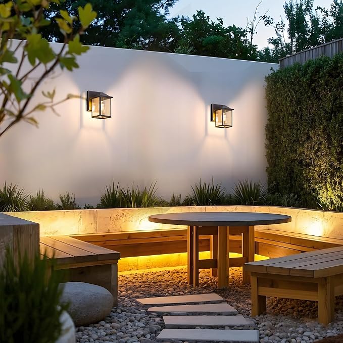 MATAMEYE Outdoor Wall Light Fixture, Exterior Waterproof Porch Lighting | Dark Chocolate Patio Wall Lantern, Anti-Rust, Clear Glass, E26 Socket, Wall Mount Sconce Lighting, Outside Front Door Light