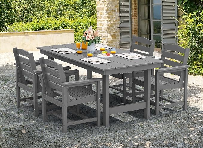 SERWALL Patio Dining Chair Set of 2,All Weather HDPE Dining Chair, Gray | Outdoor Dining Chairs built to last with 330 lb capacity. Compact 23.4"x23.6"x33.6"H. Weatherproof & easy to clean.