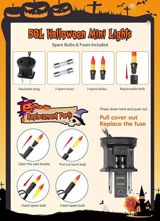 2 Pack Orange Halloween Mini Lights, 10 Feet 50 Count Mini String Lights | Total 100 Count Incandescent Bulb, Connectable Halloween Light for Haunted House Ghost Party Holiday Window Indoor Decoration