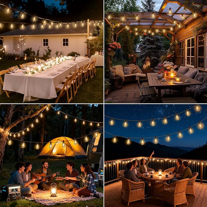 100FT Solar String Lights Outdoor Waterproof with Remote & Timer, LED Shatterproof ST38 Bulbs, USB & Solar Powered Patio Lights for Backyard, Porch, Garden, Wedding Decor, Dusk to Dawn Lighting