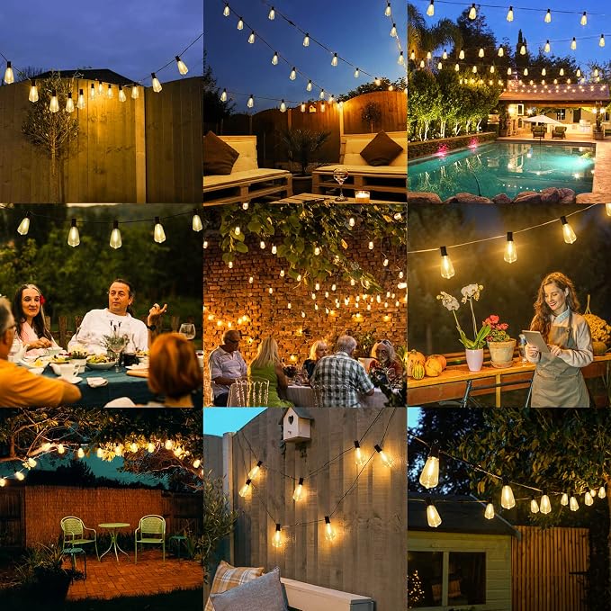 Brightever LED Outdoor String Lights 60FT with 32 Shatterproof ST38 Vintage Edison Bulbs, Outside Hanging Lights Waterproof for Patio, Porch, Deck, Garden, Backyard, Balcony, 2700K Dimmable