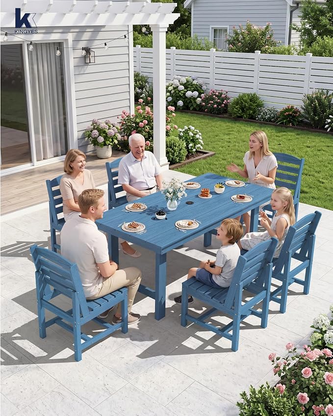 KINGYES Patio Armless Dinning Chairs Set of 2, HDPE All-Weather Outdoor Patio Chairs for Garden Backyard, Blue