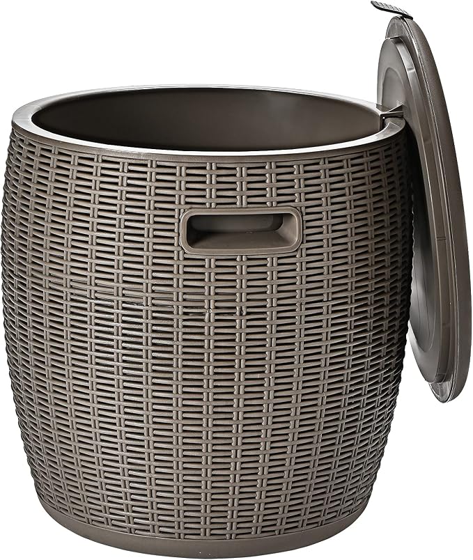 Tangkula 9.5 Gal Cooler Bar Table, Patio Wicker Ice Cool Bar Table, Outdoor Rattan Bar Table with Ice Bucket, Ice Bucket with Side Handles & Lid, Beer & Wine Cooler for Party, Poolside, Deck, Yard