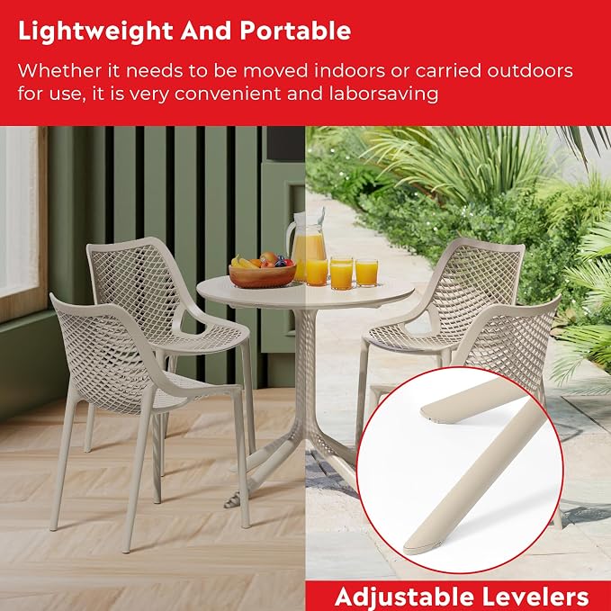 Costaelm Small Patio Table, Outdoor Round Dining Table, Weather Resistant Outside Table for Poolside Deck Lawn Garden Backyard, Sand