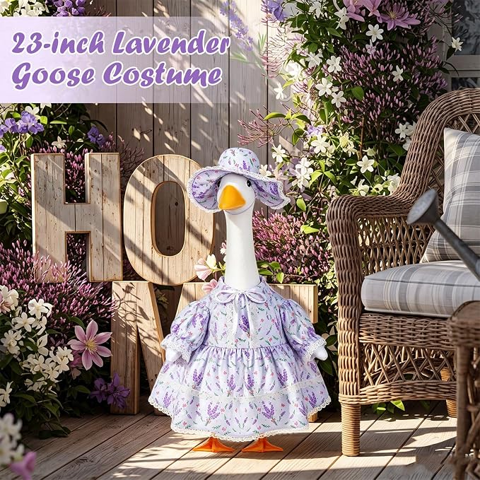 FuWeave Fall Porch Goose Outfit for Lawn Decor | Fits 23"/17" Lawn Plastic/Cement Statue Goose Costume Dress for Front Outdoor Courtyard Garden Patio Yard Decoration